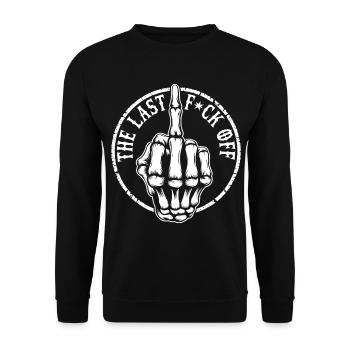 My Last F*ck Off – Skelett-Mittelfinger Design - Unisex Pullover - Schwarz - Vorne - Alina (178cm) & Michal (187cm)