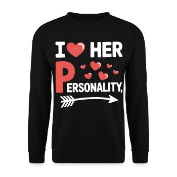 I Heart Her Personality Witzige Liebe Spruch - Unisex Pullover - Schwarz - Vorne - Alina (178cm) & Michal (187cm)