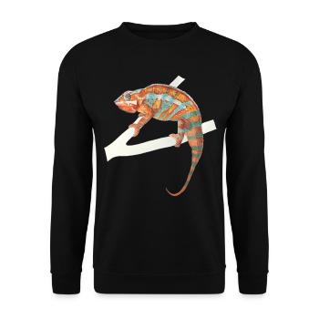 orange türkises Chamäleon Chamaeleon zeylandicus - Unisex Pullover - Schwarz - Vorne - Alina (178cm) & Michal (187cm)