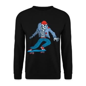 Skelett auf Skateboard - Unisex Pullover - Schwarz - Vorne - Alina (178cm) & Michal (187cm)