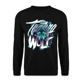 Tête de Loup Techno Néon – Loup Rave - Sweat-shirt Unisexe - noir - Devant - Alina (178cm) & Michal (187cm)