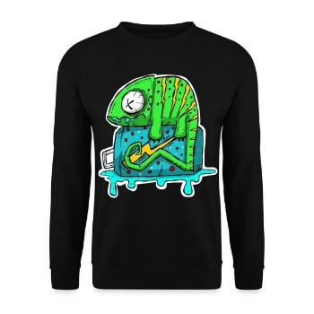 Chamäleon Energydrink Dose. Cartoon Comic Grafitti - Unisex Pullover - Schwarz - Vorne - Alina (178cm) & Michal (187cm)