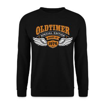 Oldtimer Modell 1976 | Geburtstag Geschenk Cap - Unisex Pullover - Schwarz - Vorne - Alina (178cm) & Michal (187cm)