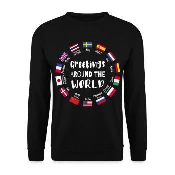 Grüße aus aller Welt - Hallo in allen Sprachen - Unisex Pullover - Schwarz - Vorne - Alina (178cm) & Michal (187cm)