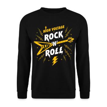 Hochspannungs-Rockin-Roll-Gitarre - Unisex Pullover - Schwarz - Vorne - Alina (178cm) & Michal (187cm)