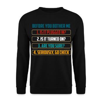 Bevor du mich störst, Technik-Checks - Unisex Pullover - Schwarz - Vorne - Alina (178cm) & Michal (187cm)
