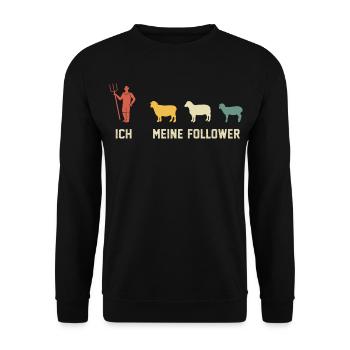 Ich und Meine Follower Schafe - Unisex Pullover - Schwarz - Vorne - Alina (178cm) & Michal (187cm)