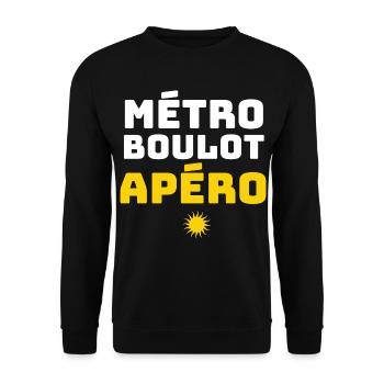 Métro Boulot Apéro Humour Routine Travail Soirée - Sweat-shirt Unisexe - noir - Devant - Alina (178cm) & Michal (187cm)