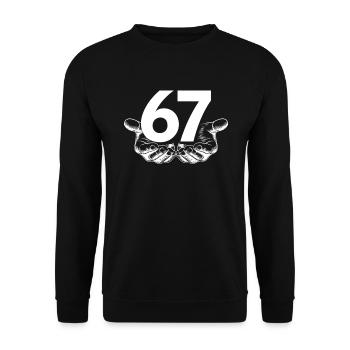 Six Seven 6 7 Meme Fun Design with Hands - Unisex Sweatshirt - black - Front - Alina (178cm) & Michal (187cm)