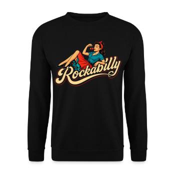 Rockabilly Woman 50s Reclining Petticoat Gift - Unisex Sweatshirt - black - Front - Alina (178cm) & Michal (187cm)