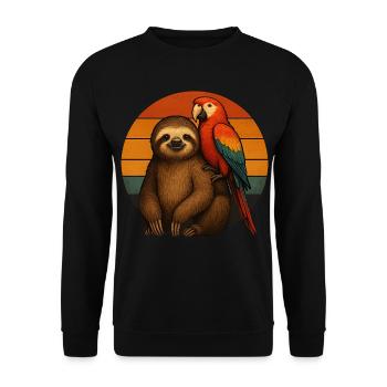 Faultier Papagei Retro Tierfreunde - Unisex Pullover - Schwarz - Vorne - Alina (178cm) & Michal (187cm)