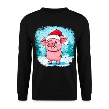 Schweinchen Weihnachten - Unisex Pullover - Schwarz - Vorne - Alina (178cm) & Michal (187cm)