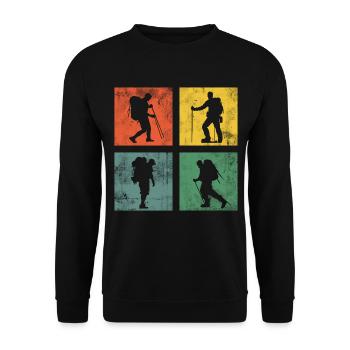 Wandern Wanderung Berge Retro - Unisex Pullover - Schwarz - Vorne - Alina (178cm) & Michal (187cm)
