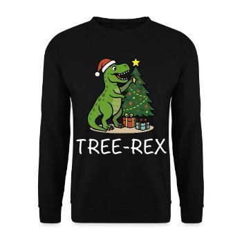 Tree-Rex – Dino Weihnachtsmotiv T-Rex - Unisex Pullover - Schwarz - Vorne - Alina (178cm) & Michal (187cm)