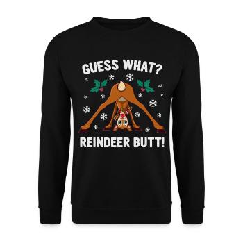 Guess What Rentier Hintern Weihnachtswitz - Unisex Pullover - Schwarz - Vorne - Alina (178cm) & Michal (187cm)