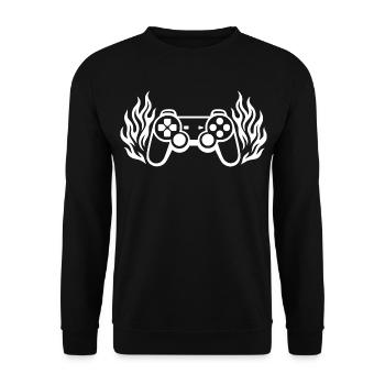 Flammen Controller, brennende Gamepad Grafik - Unisex Pullover - Schwarz - Vorne - Alina (178cm) & Michal (187cm)