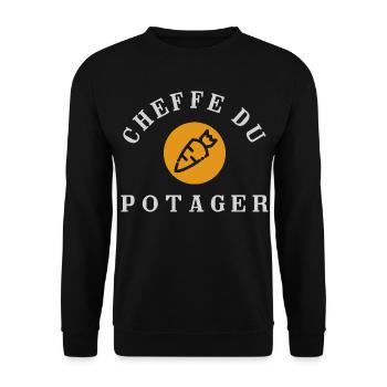 Chef du Potager Design Humoristique Jardinage - Sweat-shirt Unisexe - noir - Devant - Alina (178cm) & Michal (187cm)