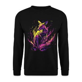Känguru Tier Australien Down Under Neon Bunt Kunst - Unisex Pullover - Schwarz - Vorne - Alina (178cm) & Michal (187cm)