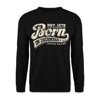 Born in December 1975 - Geburtstag - Geschenk - Unisex Pullover - Schwarz - Vorne - Alina (178cm) & Michal (187cm)