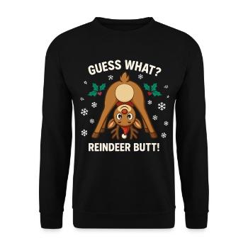 Guess What Rentier Hintern Weihnachtswitz - Unisex Pullover - Schwarz - Vorne - Alina (178cm) & Michal (187cm)