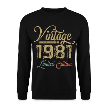 Vintage 1981 Édition limitée Naissance Millésime 1981 - Sweat-shirt Unisexe - noir - Devant - Alina (178cm) & Michal (187cm)