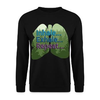 Ruhiges Atmen Tee | Einatmen, ausatmen, wiederholen, Achtsamkeit - Unisex Pullover - Schwarz - Vorne - Alina (178cm) & Michal (187cm)