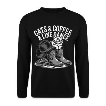 Cat Coffee Western Line Dance - Unisex Sweatshirt - black - Front - Alina (178cm) & Michal (187cm)