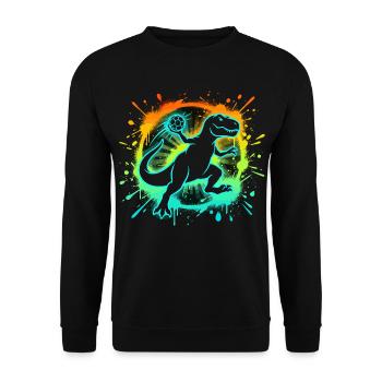 Handballer T-Rex Grafik Kinder Teenager Lustig - Unisex Pullover - Schwarz - Vorne - Alina (178cm) & Michal (187cm)