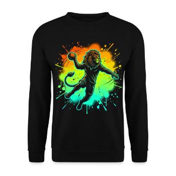 Handballer Löwe Grafik Kinder Teenager Lustig - Unisex Pullover - Schwarz - Vorne - Alina (178cm) & Michal (187cm)