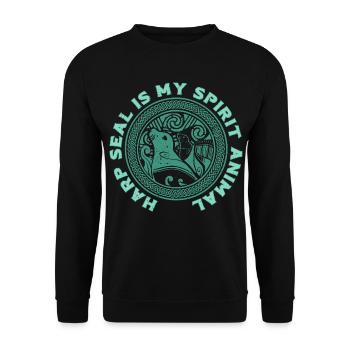 Sattelrobbe Robben - Unisex Pullover - Schwarz - Vorne - Alina (178cm) & Michal (187cm)