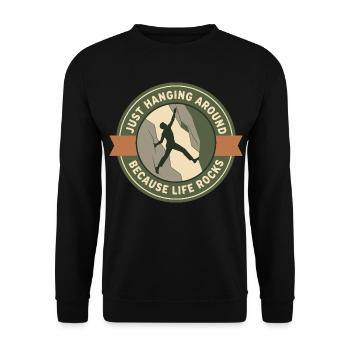 Ich hänge einfach herum, weil das Leben beim Klettern rockt - Unisex Pullover - Schwarz - Vorne - Alina (178cm) & Michal (187cm)