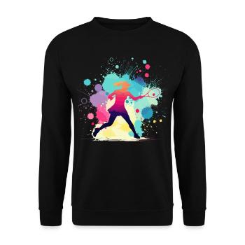 Tennis, Tennisspielerin Frau, Tennisgrafik - Unisex Pullover - Schwarz - Vorne - Alina (178cm) & Michal (187cm)