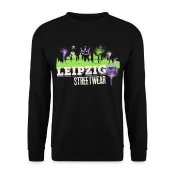 Leipzig Skyline Stadt Deutschland Graffiti Kunst - Unisex Pullover - Schwarz - Vorne - Alina (178cm) & Michal (187cm)