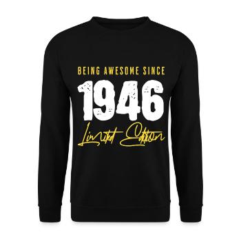 80. Geburtstag Jahrgang 1946 - Unisex Pullover - Schwarz - Vorne - Alina (178cm) & Michal (187cm)