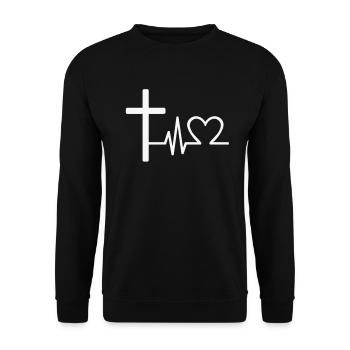Jesus Cross Heartbeat – Conception d’ECG chrétien - Sweat-shirt Unisexe - noir - Devant - Alina (178cm) & Michal (187cm)
