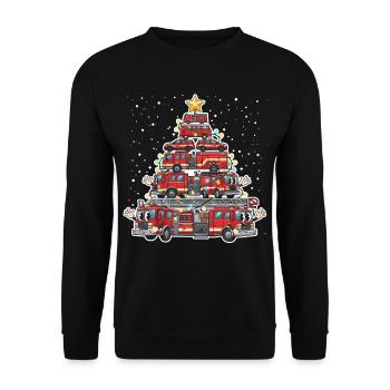 Funny Firefighter Tree Merry Christmas Gesc - Unisex Sweatshirt - black - Front - Alina (178cm) & Michal (187cm)