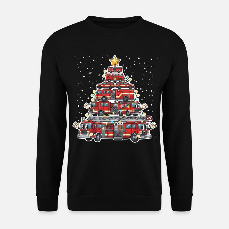 Lustiger Feuerwehrmann Baum Frohe Weihnachten Gesc - Unisex Pullover - Schwarz