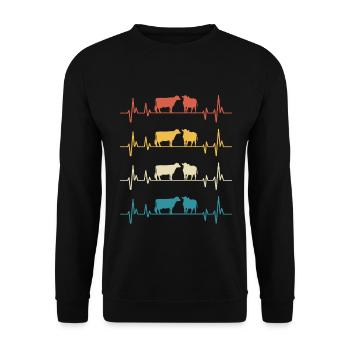Retro Cows Herzschlag-Kuh-Geschenk - Unisex Pullover - Schwarz - Vorne - Alina (178cm) & Michal (187cm)