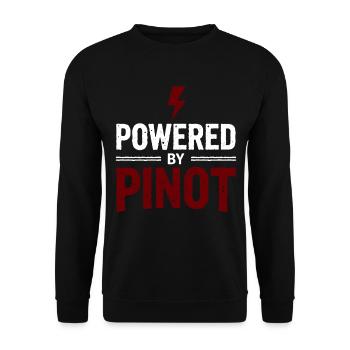 Powered by Pinot Wein Energie Spruch - Unisex Pullover - Schwarz - Vorne - Alina (178cm) & Michal (187cm)