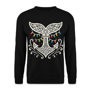 Maritime Weihnachten Walflosse mit Anker  - Unisex Pullover - Schwarz - Vorne - Alina (178cm) & Michal (187cm)