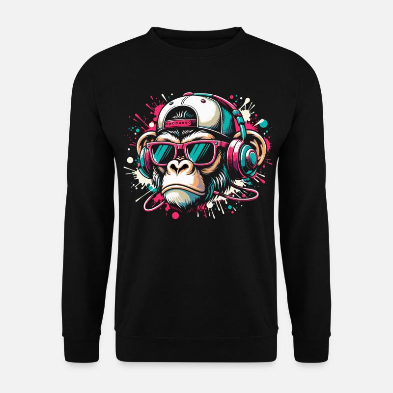 Cooler Affe mit Sonnenbrille und Beats - Unisex Pullover - Schwarz