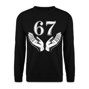 Funny 67 Meme Hands Gen Alpha Humor - Unisex Sweatshirt - black - Front - Alina (178cm) & Michal (187cm)
