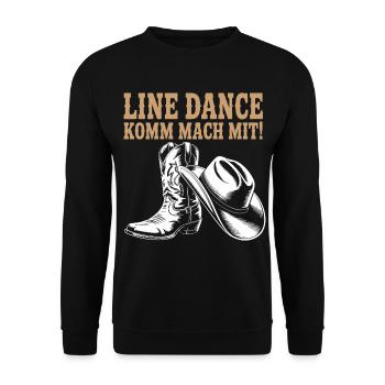 Line Dance Komm mach mit! Cowboyhut Westernstiefel - Unisex Pullover - Schwarz - Vorne - Alina (178cm) & Michal (187cm)