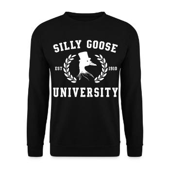 Goose University Crest - Unisex Sweatshirt - black - Front - Alina (178cm) & Michal (187cm)