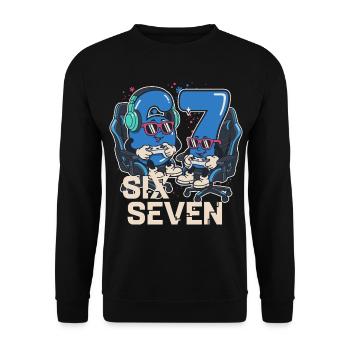 6 7 Sechs Sieben Aura Points Kids Gaming Meme  - Unisex Pullover - Schwarz - Vorne - Alina (178cm) & Michal (187cm)