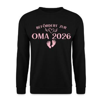 Großeltern 2026 Befördert zur Oma - Babyparty - Unisex Pullover - Schwarz - Vorne - Alina (178cm) & Michal (187cm)