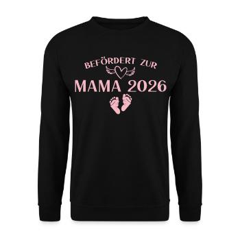 Mutterschaft 2026 Befördert zur Mama - Unisex Pullover - Schwarz - Vorne - Alina (178cm) & Michal (187cm)