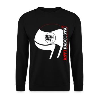 Lettrage vertical et drapeau Antifascista (blanc) - Sweat-shirt Unisexe - noir - Devant - Alina (178cm) & Michal (187cm)
