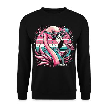 Retro flamingo with cocktail and sunglasses - Unisex Sweatshirt - black - Front - Alina (178cm) & Michal (187cm)