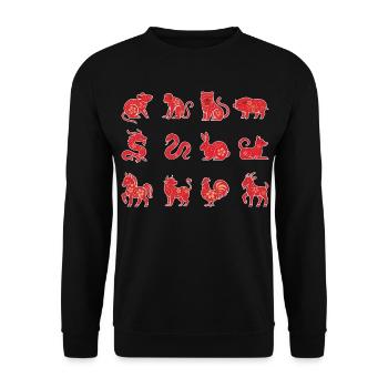 Floral Chinese New Year Chinese Zodiac Animal Sign - Unisex Sweatshirt - black - Front - Alina (178cm) & Michal (187cm)